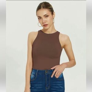 Reoria Size XL Bodysuit Sleeveless Brown Stretch Fitted